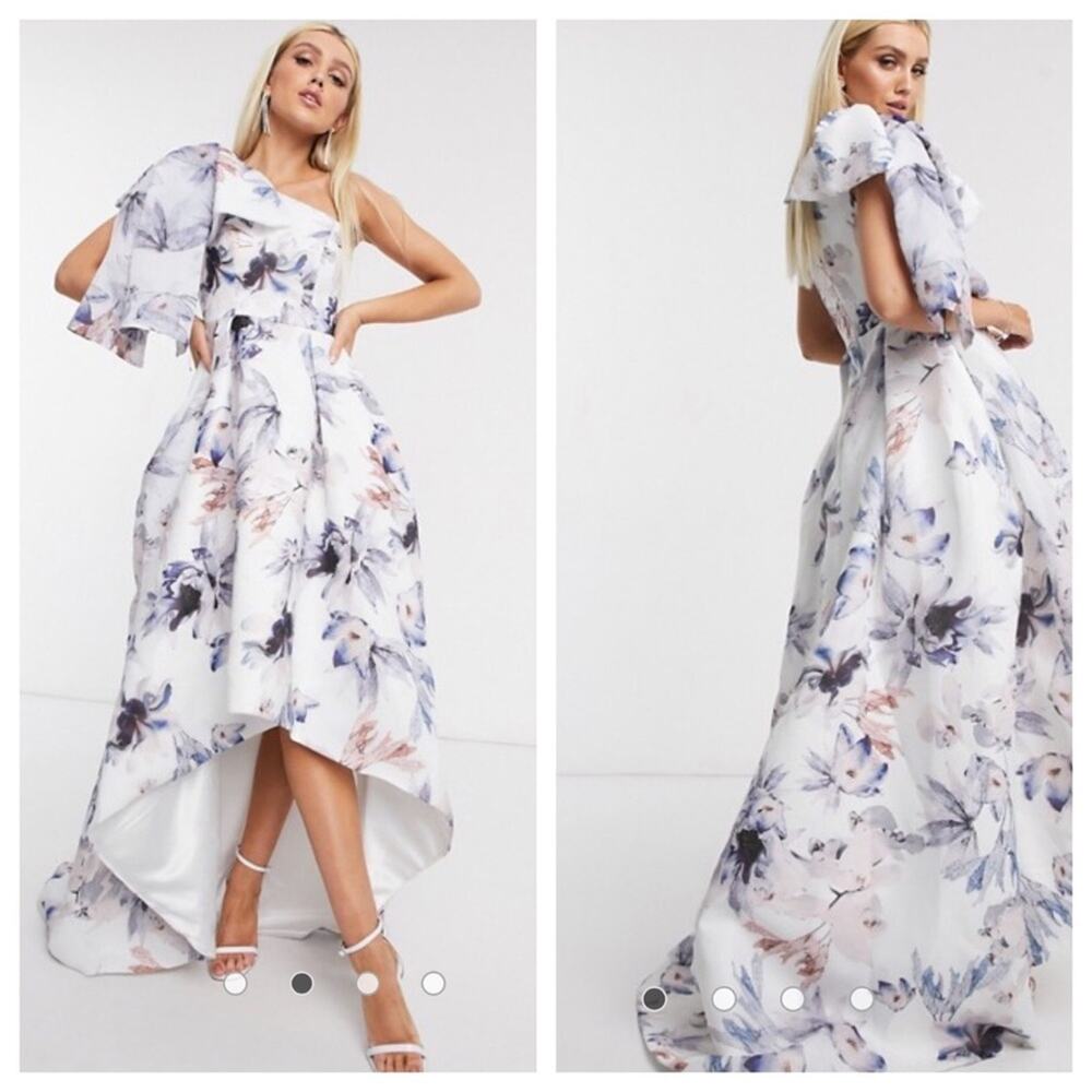 NWT Bariano Lulus Floral Organze One Shoulder Formal Dress High Low Hem $395  8